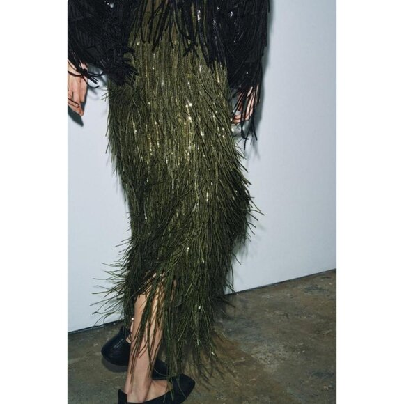 ZARA ZW COLLECTION LIMITED EDITION SEQUIN FRINGE SKIRT - Picture 4 of 8